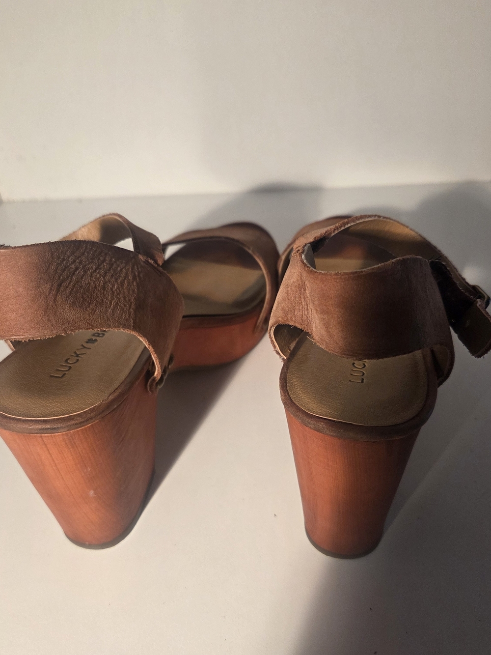 Lucky Brand Brown Suede Wooden Platform Sandals - Women's Size 9M - Picture 6 of 14